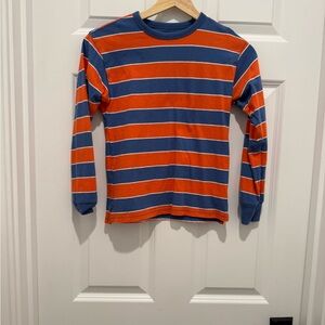 Crewcuts Blue and Orange Striped Long Sleeve Tee